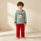 NEW RTS NO MOQ milk silk BLP1502 Embroidery Lights Dogs Baby Boys Green Stripe Top Pants Christmas Clothes Sets
