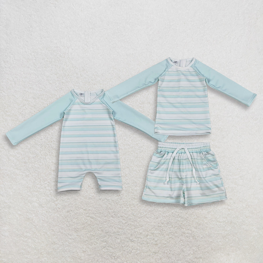 3.30 Sibling Baby Boys Light Blue Stripe Top Pockets Shorts Swimsuits