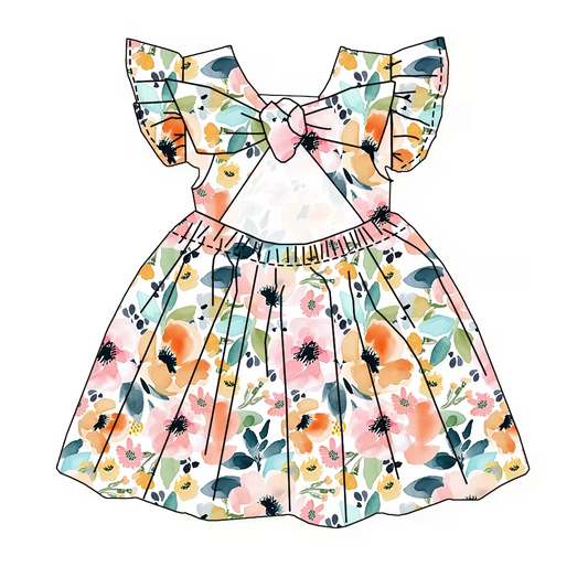 6.19 Floral flying sleeves bow dress