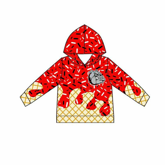 6.30Preorder (moq 5)Baby Boys Red Long Sleeves Bulldogs Drip Team Hoodies Top