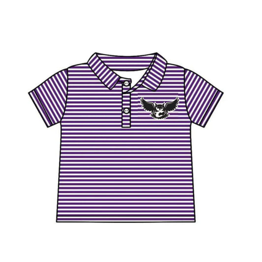 8.5Preorder(moq 5) Baby Boys Purple Stripes Owls Team Short Sleeve Tee Pullovers Shirts Tops