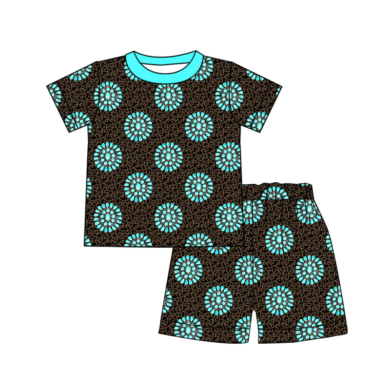 X919Preorder (moq 5)Baby Boys Camo Turquoises Top Shorts Western Pajamas Sets