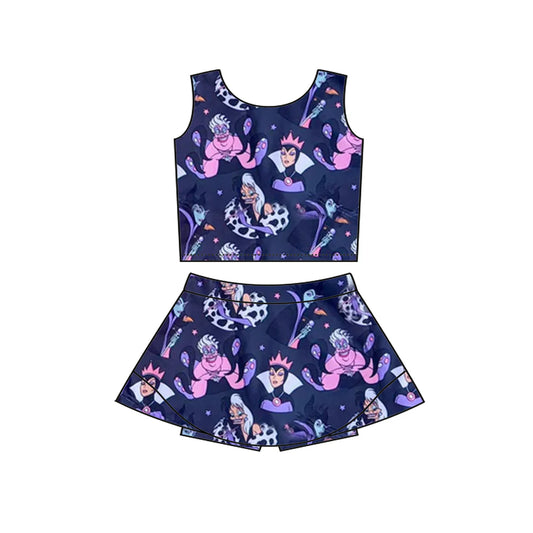 7.22Preorder (moq 5)Baby Girls Sleeveless Cartoon Queen Snakes Vest Top Skorts Set
