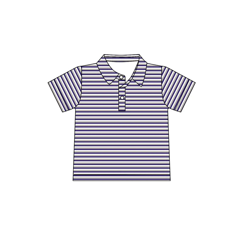 8.5Preorder(moq 5) Baby Boys Purple Stripes Team Short Sleeve Tee Pullovers Shirts Tops