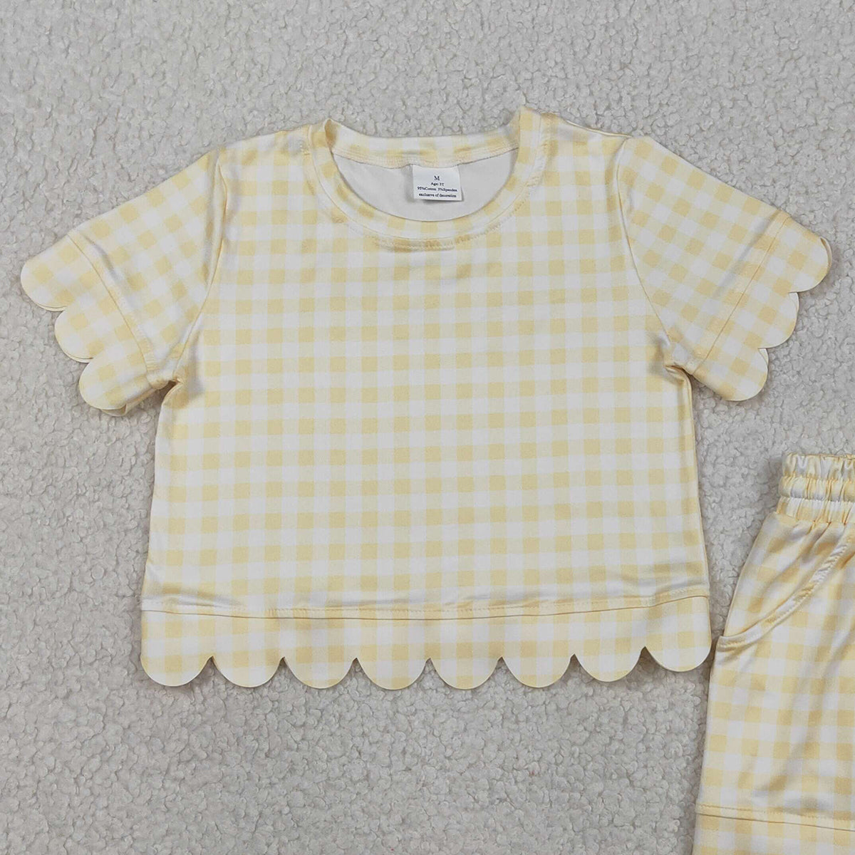 3.28 GSSO3185 Yellow plaid scallop top shorts girls summer outfit