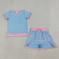 3.31 GSD3671 Baby Girls Blue Short Sleeve Top Skirt Shorts Cotton Clothes Sets