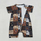 SR3545 Baby Boys Horse Rodeos Aztec Checked Western Zipper Rompers