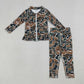 GLP2992 Baby Girls Dark Brown Camo Ruffle Zip Jacket Leggings Yoga Active Clothes Sets