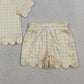 3.28 GSSO3185 Yellow plaid scallop top shorts girls summer outfit
