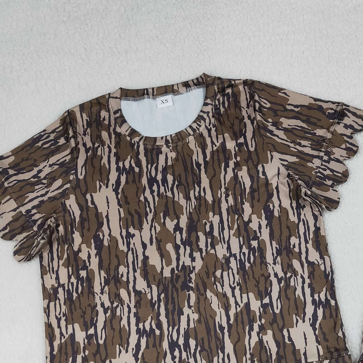 4.3 GSSO3231 Adult Women Southern Olive Camo Top Short Scallop Clothes Sets