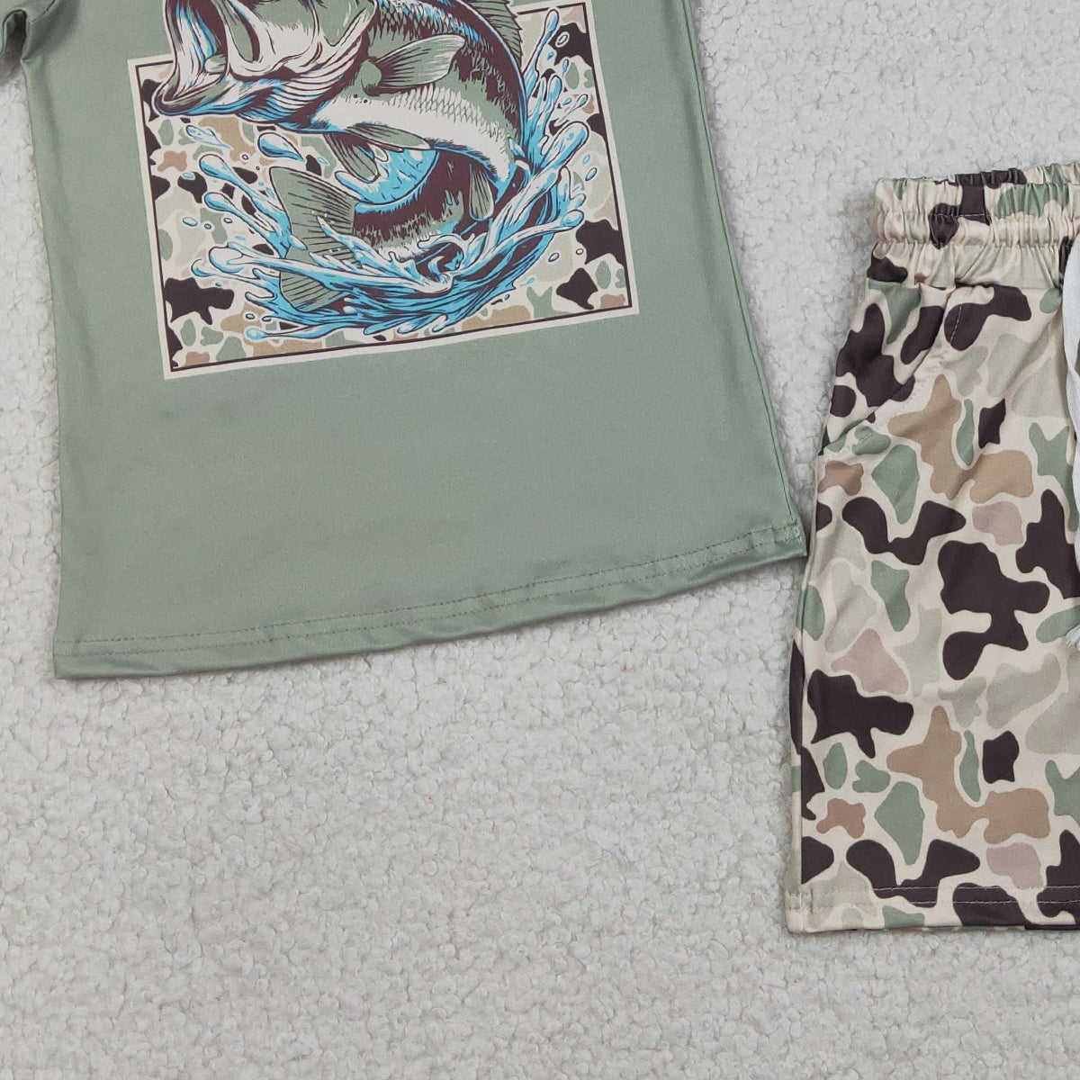 3.30 BSSO1835 Baby Boys Green Camo Fishing Top Pockets Shorts Hunting Clothes Sets