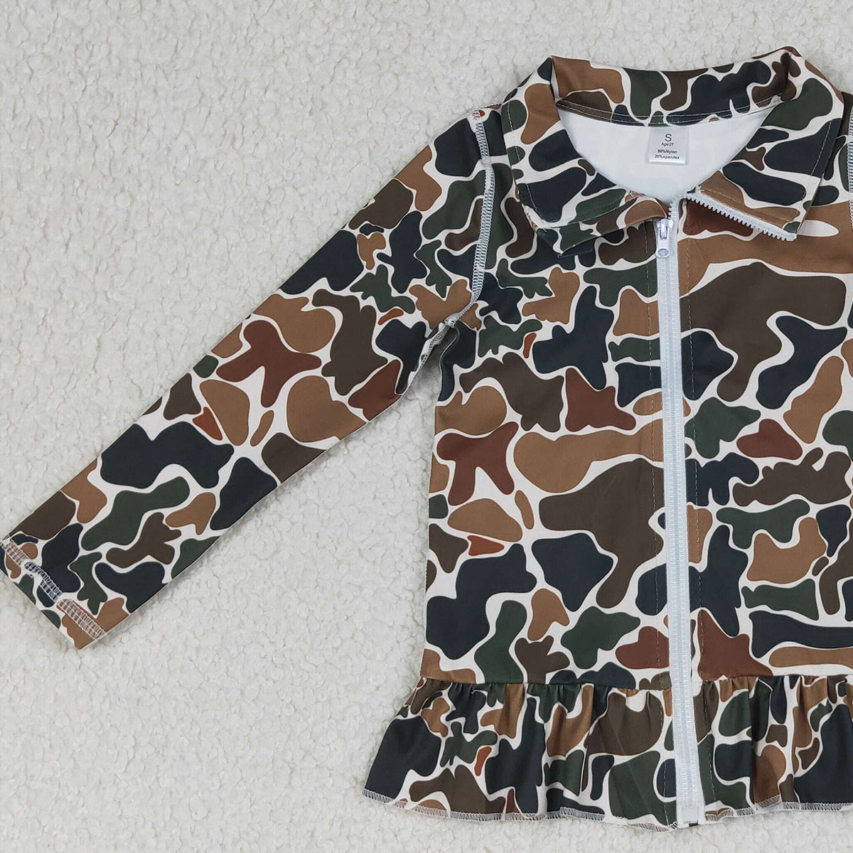 4.1 GT1315 Baby Girls Southern Dark Brown Camo Yoga Active Zip Ruffle Jackets Top