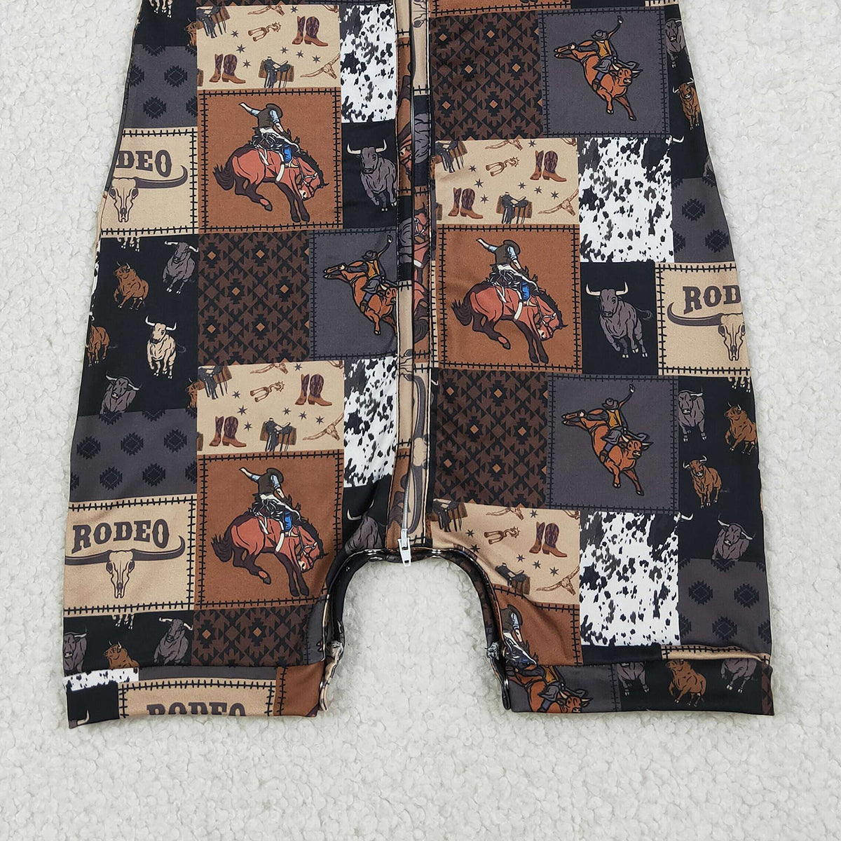 SR3545 Baby Boys Horse Rodeos Aztec Checked Western Zipper Rompers