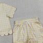 3.28 GSSO3185 Yellow plaid scallop top shorts girls summer outfit
