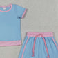 3.31 GSD3671 Baby Girls Blue Short Sleeve Top Skirt Shorts Cotton Clothes Sets