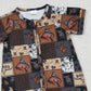 SR3545 Baby Boys Horse Rodeos Aztec Checked Western Zipper Rompers