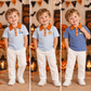 RTS NO MOQ Sibling milk silk Polos For Kids Boys Embroidery Pumpkin Print Plaid Button Short Sleeve Casual Top