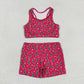 GT0519 Star Lightning Rose Red Sleeveless Top + SS0216 Star Lightning Rose Red Shorts