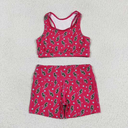 GT0519 Star Lightning Rose Red Sleeveless Top + SS0216 Star Lightning Rose Red Shorts