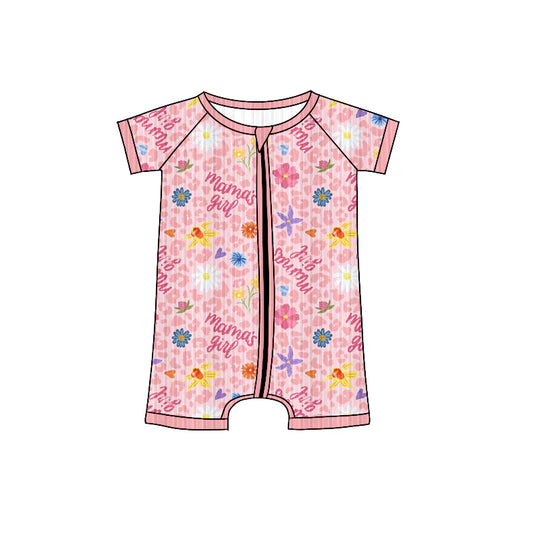 7.15Preorder (moq 5)Baby Girls Long Sleeves Pink Short Sleeves Mama's Girls Flowers Zipper Romper