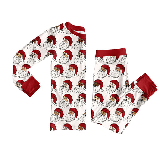 X917 (moq 5)Baby Girls Long Sleeves Red Santa Plaid Top Pants Pajamas Set