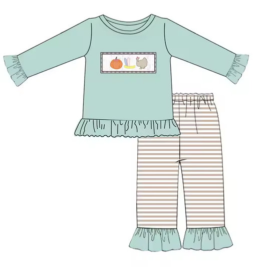 5.21 Girls Green Striped Pumpkin Suit