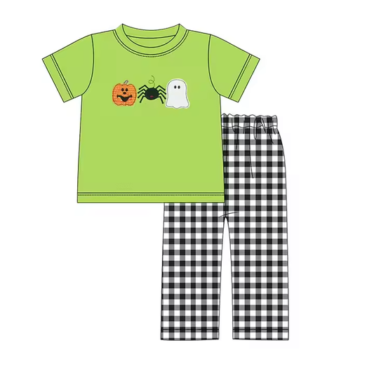 5.21 Boys Green Halloween Plaid Suit