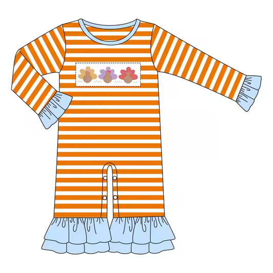5.21 Girls Orange Striped Turkey Long Sleeve Toddler Clothes