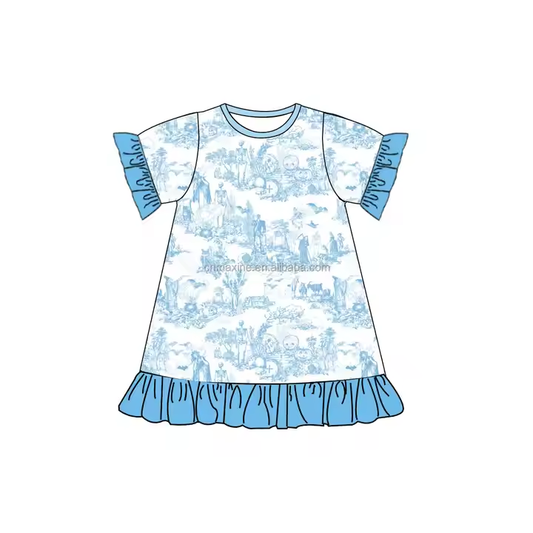 5.21 Blue Tie-Dye Girls Summer Short-Sleeved Dress