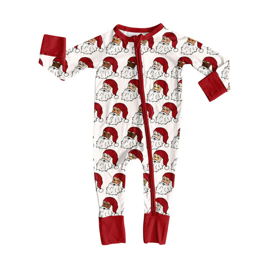 8.1Preorder(moq 5)Baby Girls Red Santa Plaid Zipper Pant Rompers