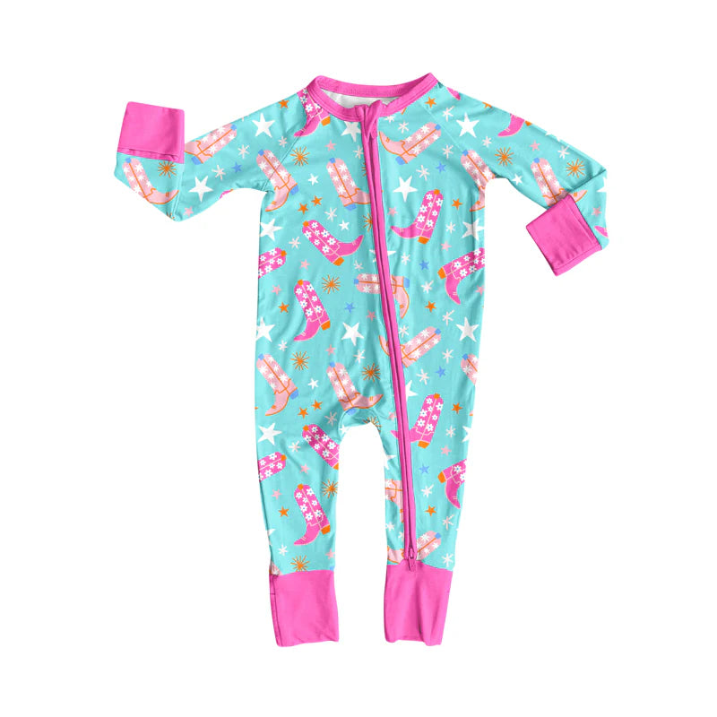 8.4Preorder(moq 5)Baby Infant Boys Flower Boots Stars Zipper Rompers