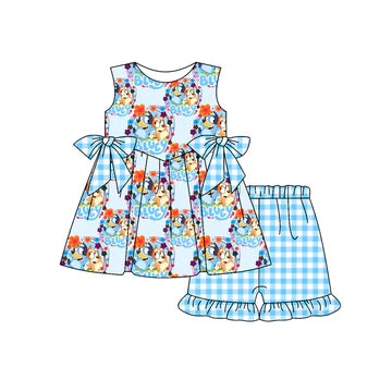 5.6bluey plaid blue bow suit