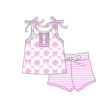 5.6 Pink Button Striped Bow Suit