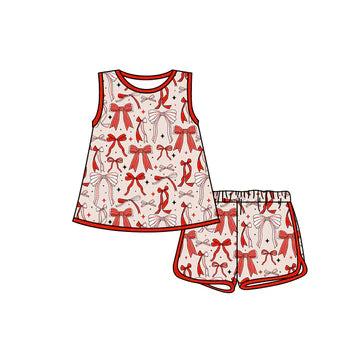 5.8 Red Bow Sleeveless Summer Suit