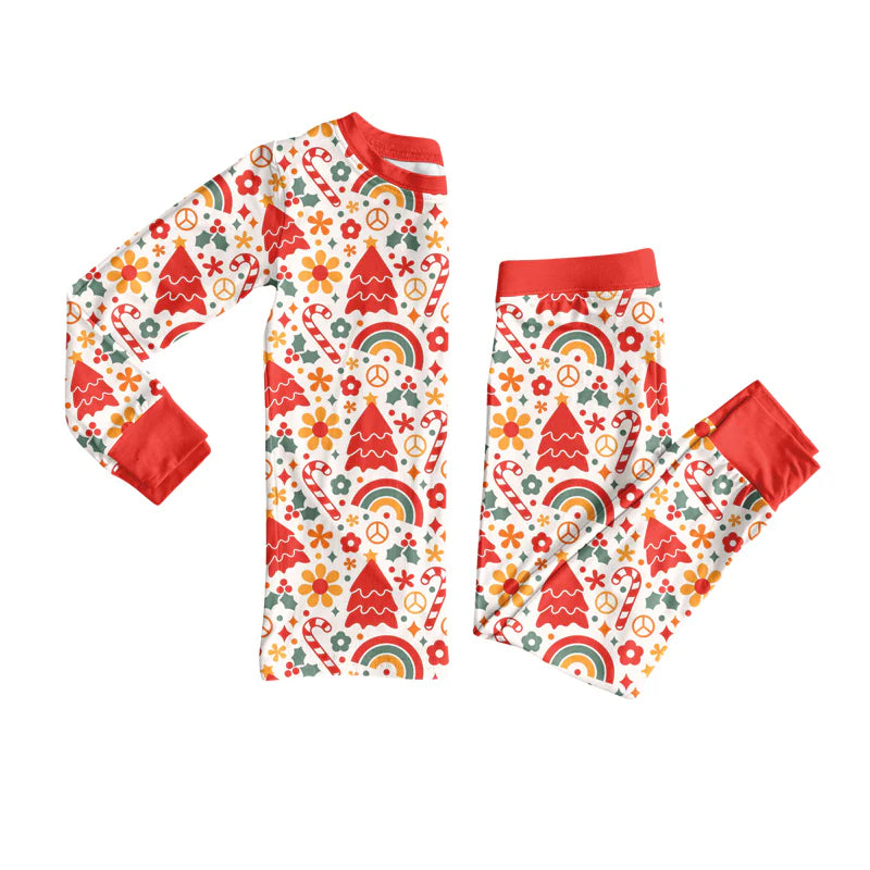 7.23Preorder (moq 5)Baby Girls Long Sleeves Candy Cane Flowers Top Pants Pajamas Set