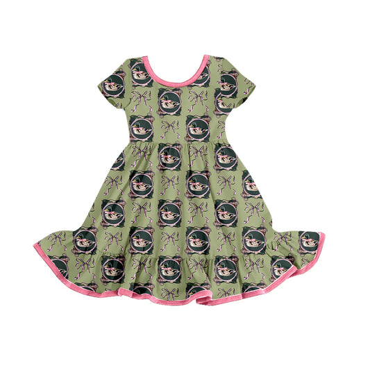 X918Preorder (moq 5)Baby Girls Bows Ducks Checked Western Ruffle Knee Length Dresses