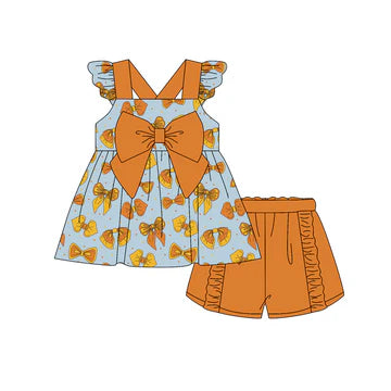 5.8 Orange Bow Flying Sleeve Summer Suit