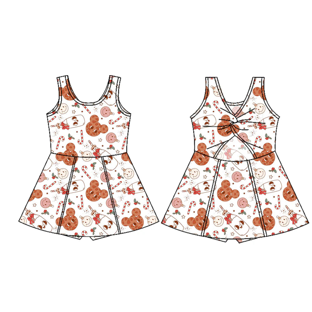 7.22Preorder (moq 5)Baby Girls Sleeveless Mouse Cookie Candy Cane Shorts Knee Length Dresses