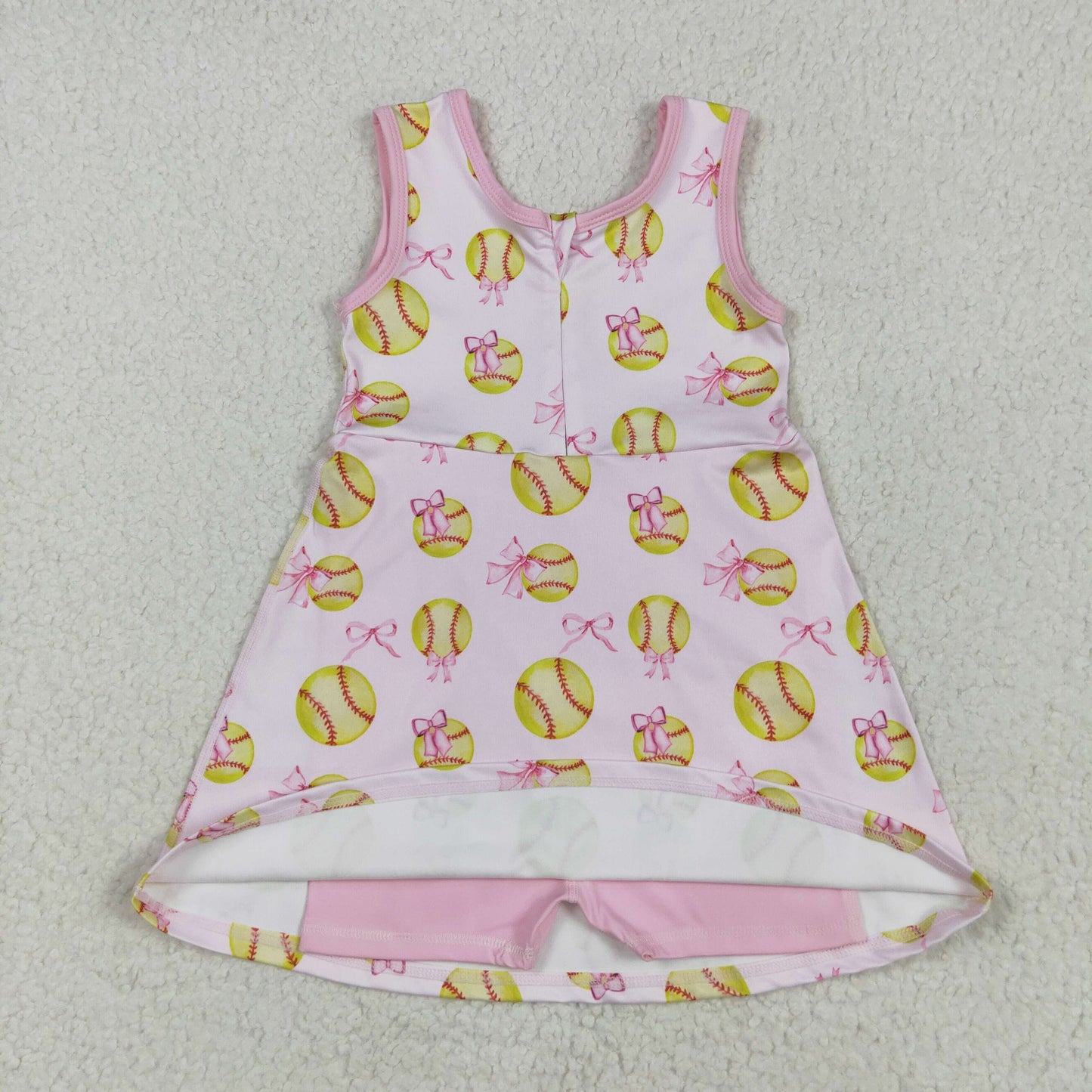 5.10  GSD2048 Softball bow pattern pink yoga sleeveless dress