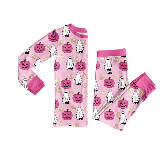 8.4Preorder (moq 5)Baby Girls Pink Ghost Pumpkins Top Pant Halloween Pajamas Set