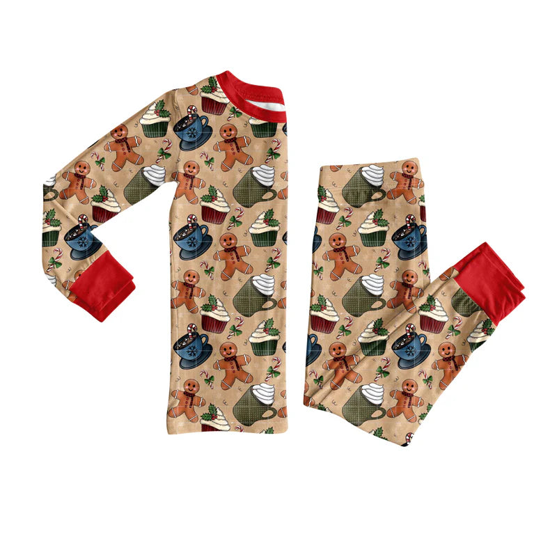 X903Preorder (moq 5)Baby Girls Gingerbread Cakes Christmas Pants Pajamas Sets