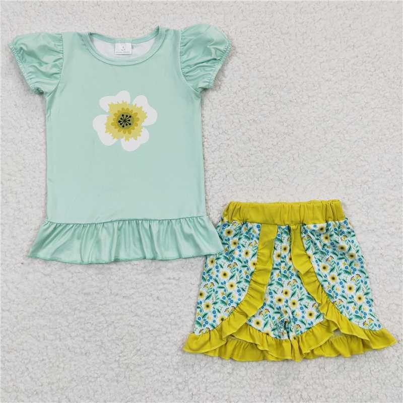 floral girls outfits tops & shorts sets summer flower kids clothes