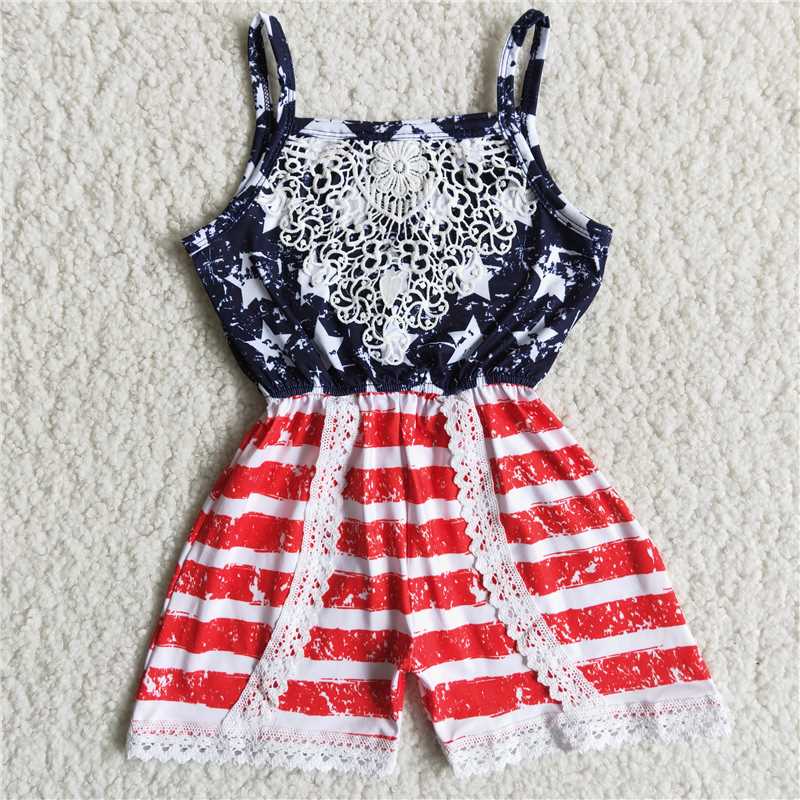 July 4th lace girls jumpsuits kids romper children's clothes