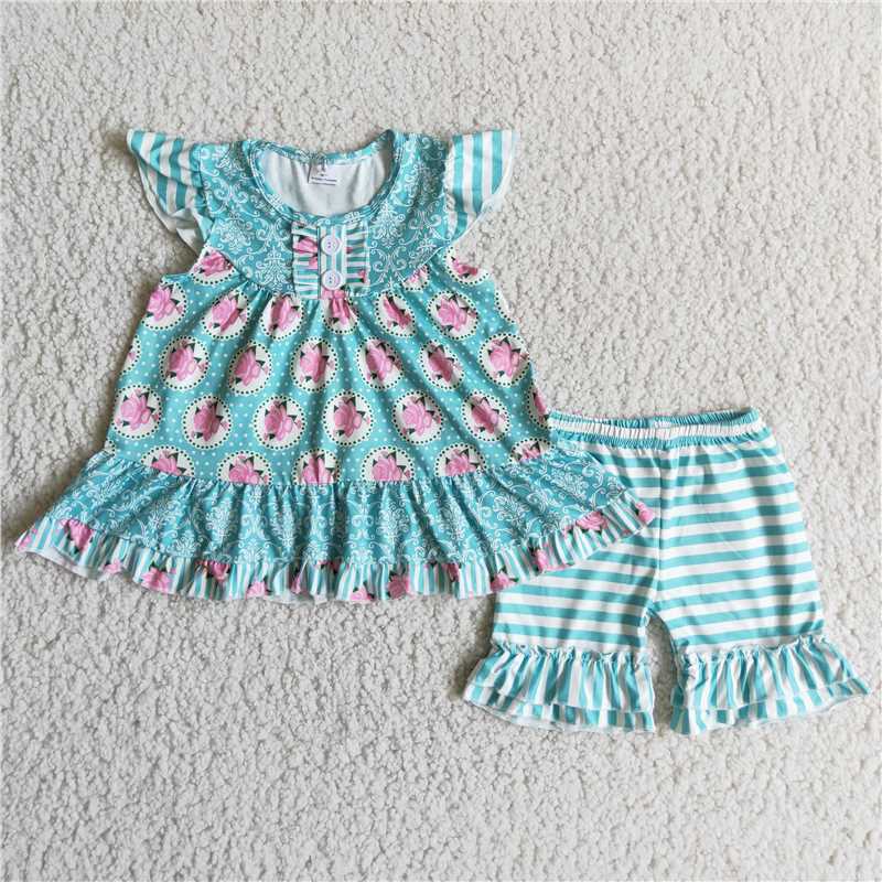 floral girls outfits tops & shorts sets summer flower kids clothes