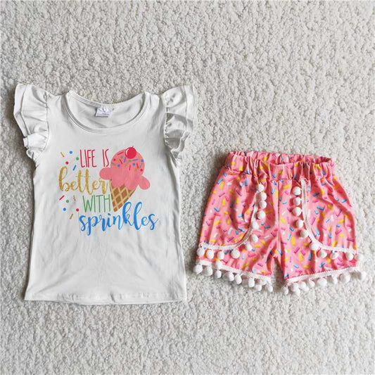 Popsicle girls outfits tops & shorts sets summer ice cream kids clothes