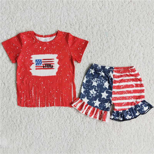 July 4th girls shorts sets summer kids clothes