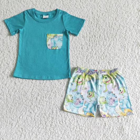 BSSO0021 baby boys pocket design aqua summer shorts sets