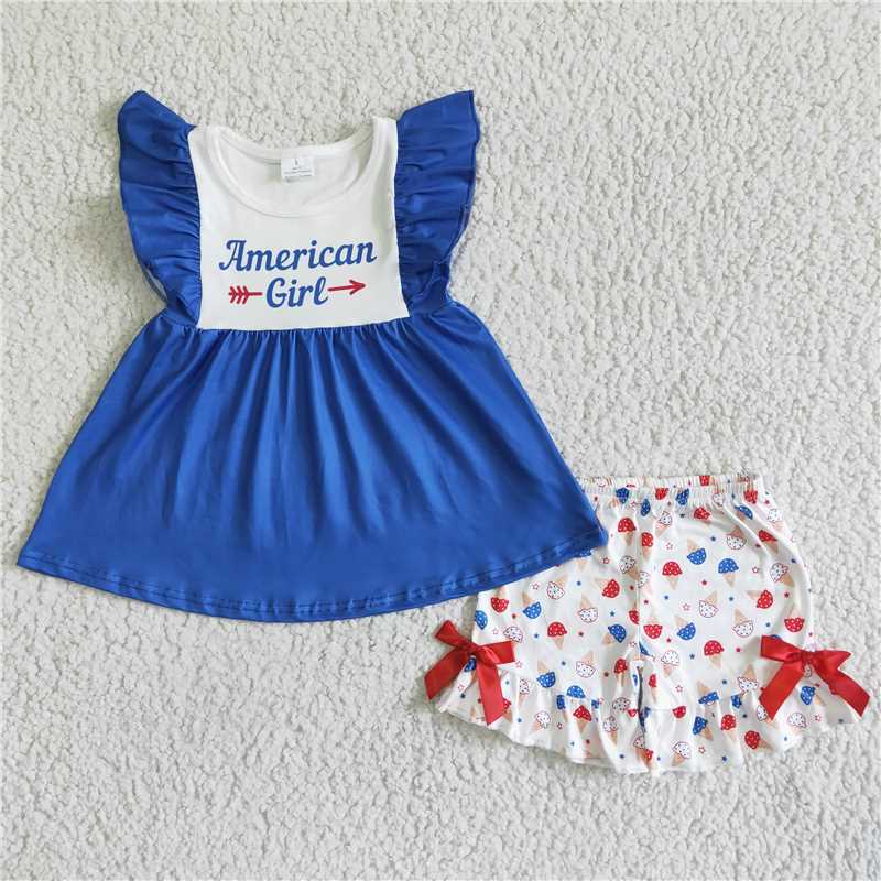 July 4th American girls shorts sets summer kids clothes