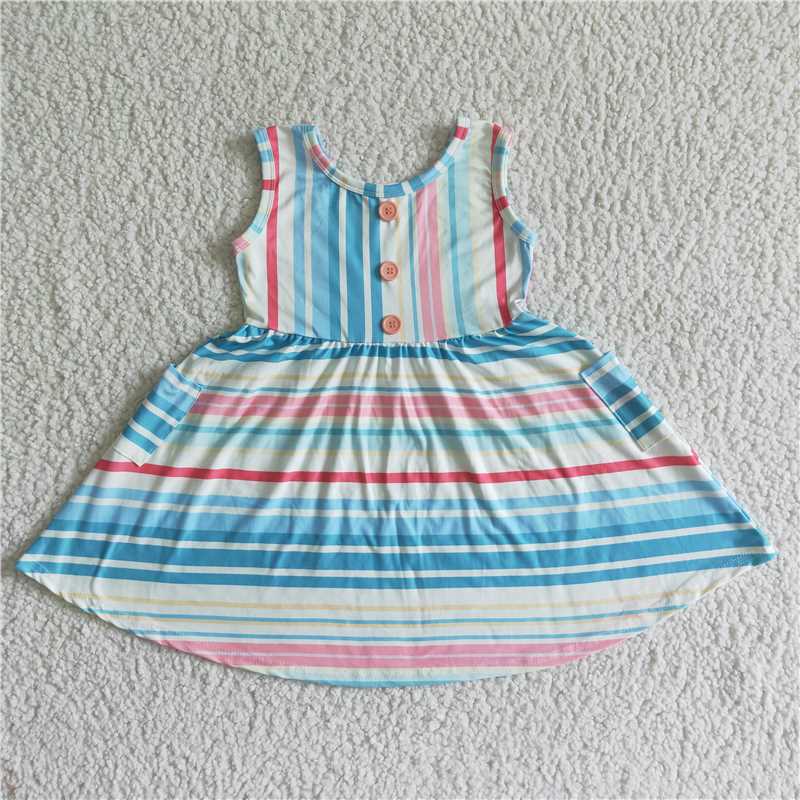 stripe girls summer dress sleeveless skirts kids clothes