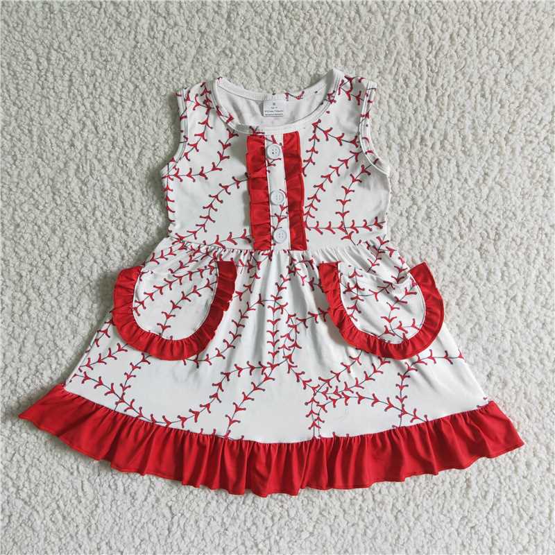 baseball girls summer dress popular kids skirts with pockets